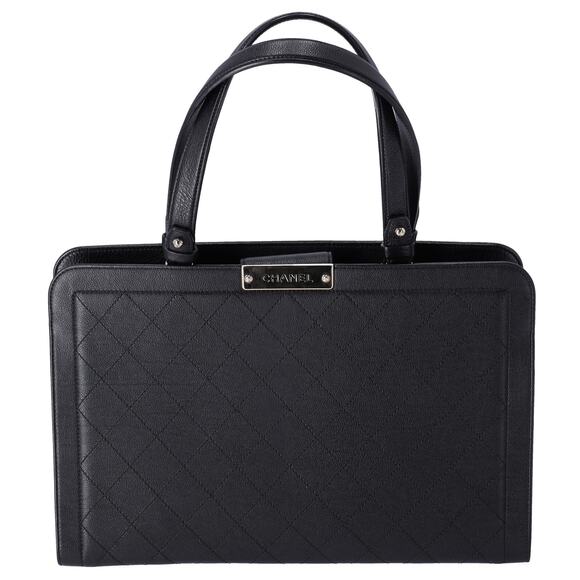 CHANEL Large Label Click Shopper Tote Black Stitched Grained Calfskin - Picture 1 of 9